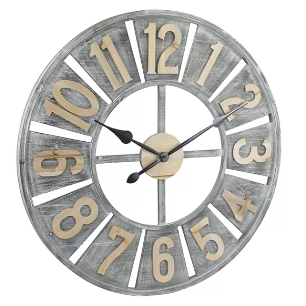 Clocks-Kirkland's Home Distressed Gray Wood Wall Clock