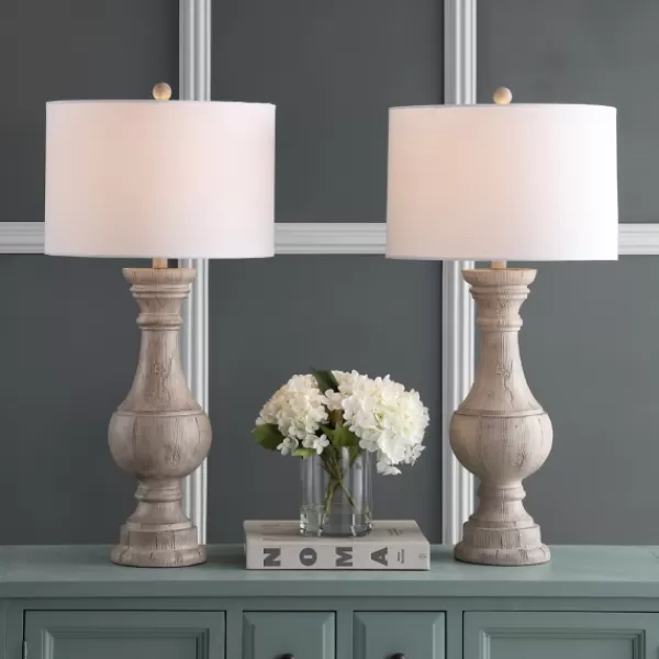Table Lamps-Kirkland's Home Distressed Ivory Faux Wood Table Lamps, Set Of 2 White