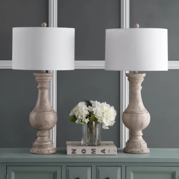 Table Lamps-Kirkland's Home Distressed Ivory Faux Wood Table Lamps, Set Of 2 White