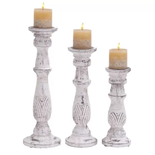 Candle Holders-Kirkland's Home Distressed Mango Candle Holders, Set Of 3 White