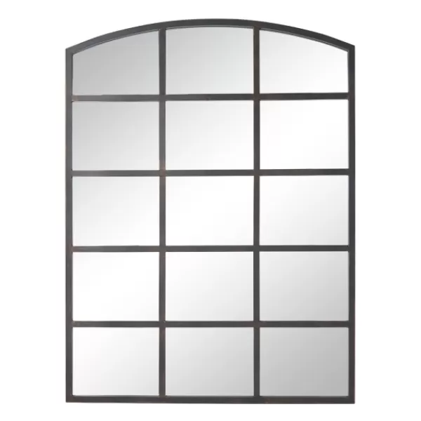 Decorative Mirrors-Kirkland's Home Distressed Metal Windowpane Arched Mirror Black