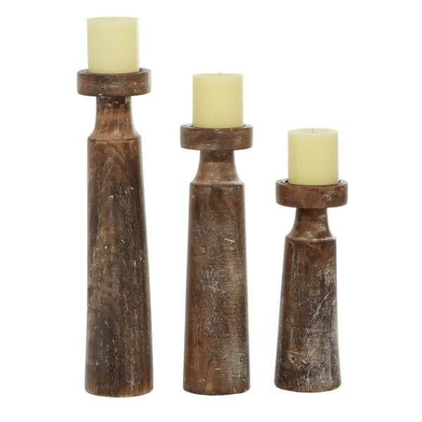 Candle Holders-Kirkland's Home Distressed Mocha Mango Wood Candlesticks, Set Of 3 Brown