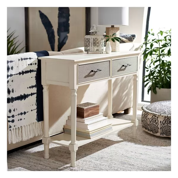 Console Tables-Kirkland's Home Distressed Natural Ronan 2-Drawer Console Table White