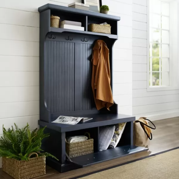 Entryway Furniture-Kirkland's Home Distressed Navy Seanan Storage Hall Tree