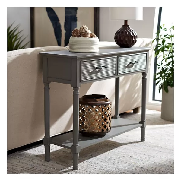 Entryway Furniture-Kirkland's Home Distressed Ronan 2-Drawer Console Table Gray