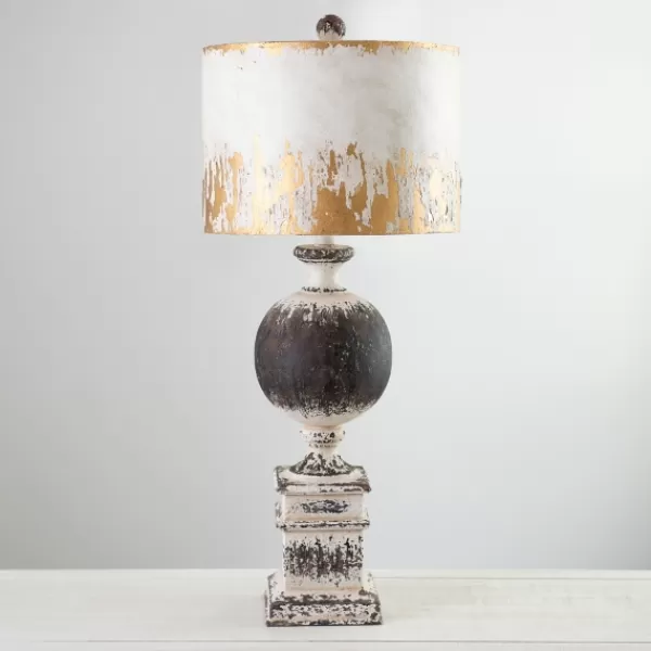 Table Lamps-Kirkland's Home Distressed Round Black Table Lamp Gold/White