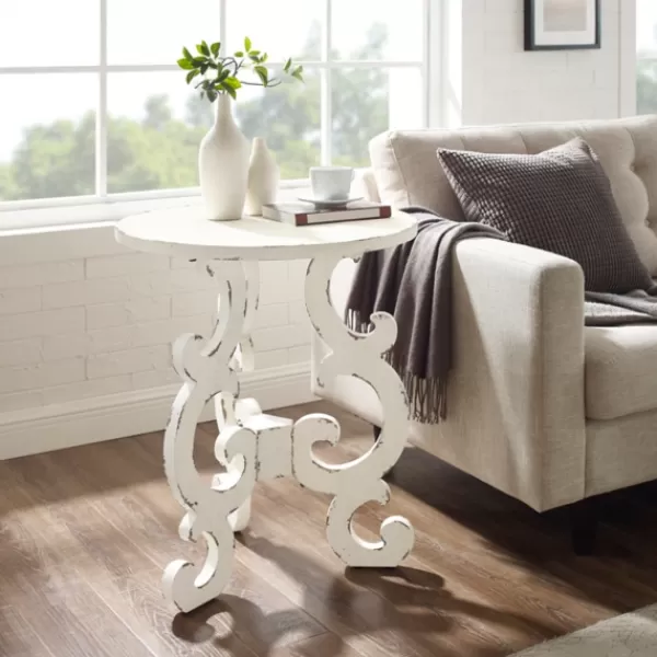 Accent & End Tables-Kirkland's Home Distressed Scrollwork Accent Table White