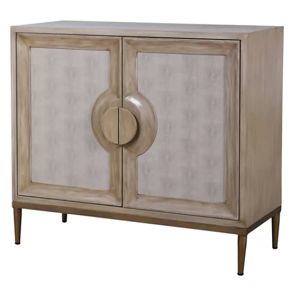 Cabinets & Sideboards-Kirkland's Home Distressed Taupe And Gray 2-Door Cabinet