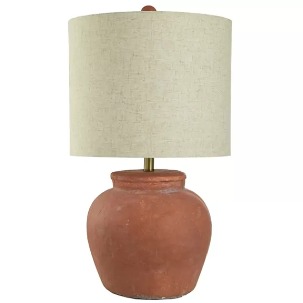 Table Lamps-Kirkland's Home Distressed Terracotta Round Table Lamp Orange