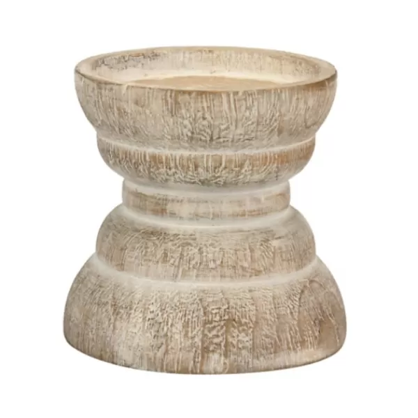 Candle Holders-Kirkland's Home Distressed Turned Wood Candle Holder, 4 In. White