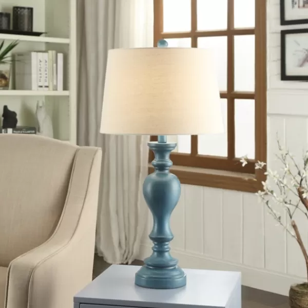 Table Lamps-Kirkland's Home Distressed Turquoise Antique Table Lamp Ivory