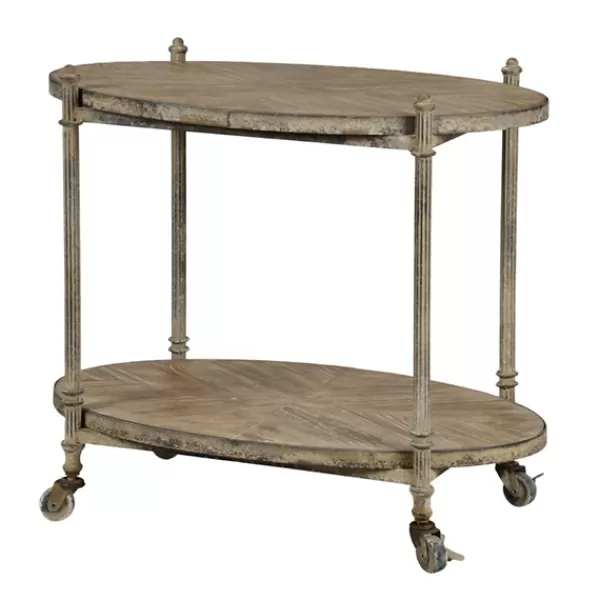 Accent & End Tables-Kirkland's Home Distressed Vintage Rolling Cart Accent Table Tan