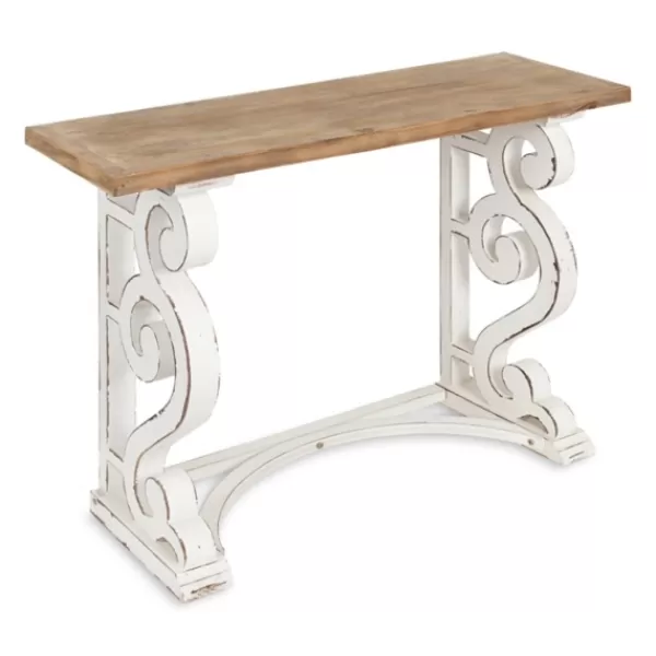 Console Tables-Kirkland's Home Distressed White And Brown Wood Console Table White/Tan