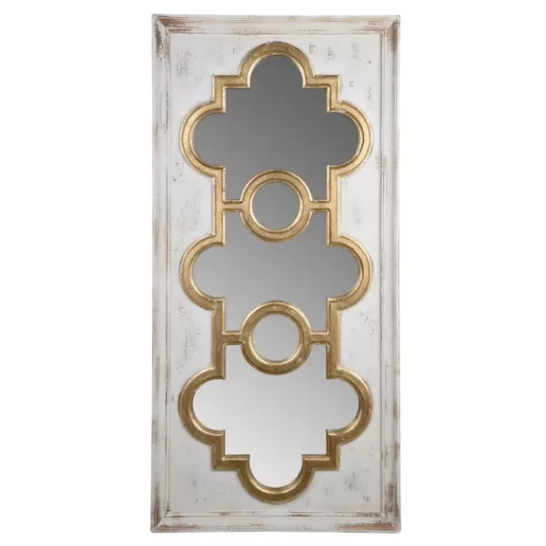 Decorative Mirrors-Kirkland's Home Distressed White And Gold Moroccan Mirror