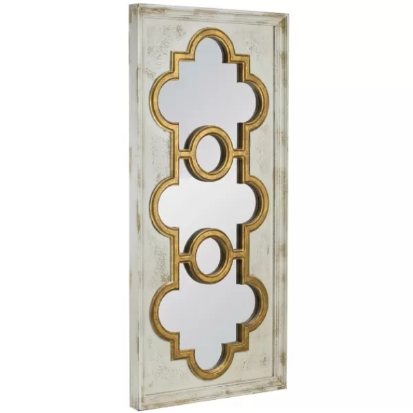 Decorative Mirrors-Kirkland's Home Distressed White And Gold Moroccan Mirror