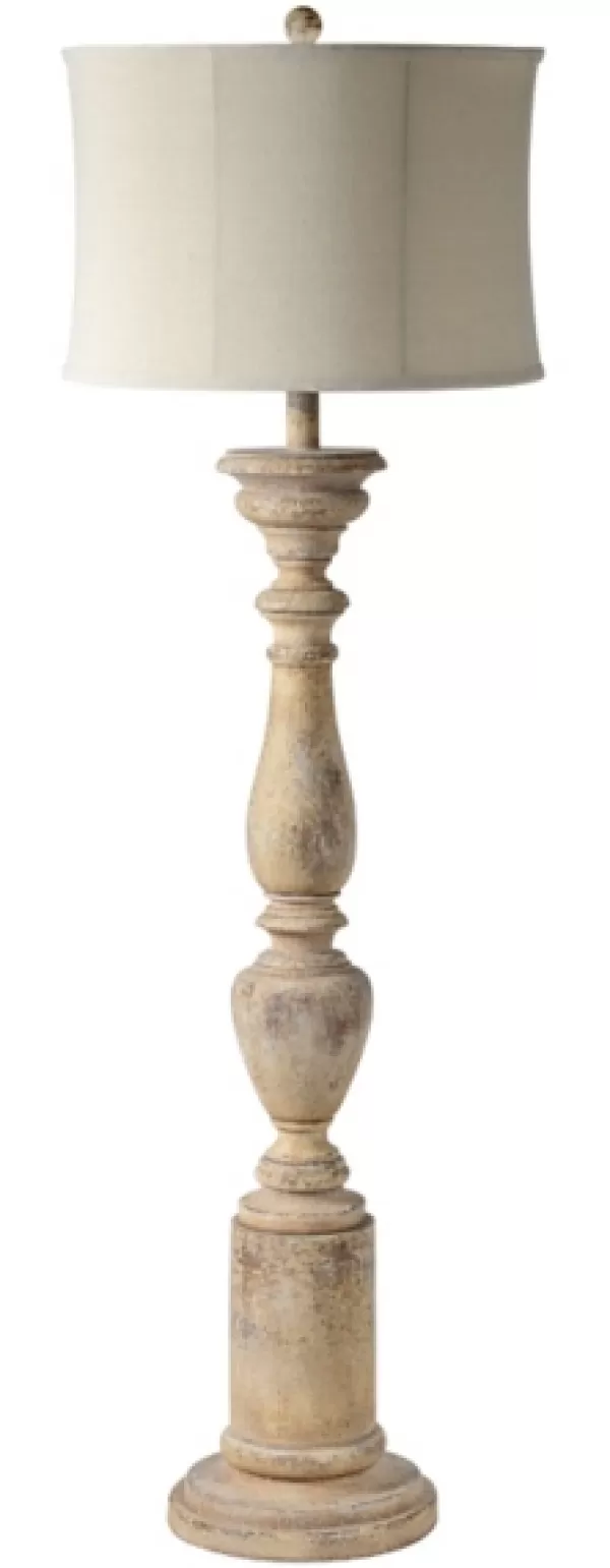 Floor Lamps-Kirkland's Home Distressed White Berkshire Column Floor Lamp Ivory