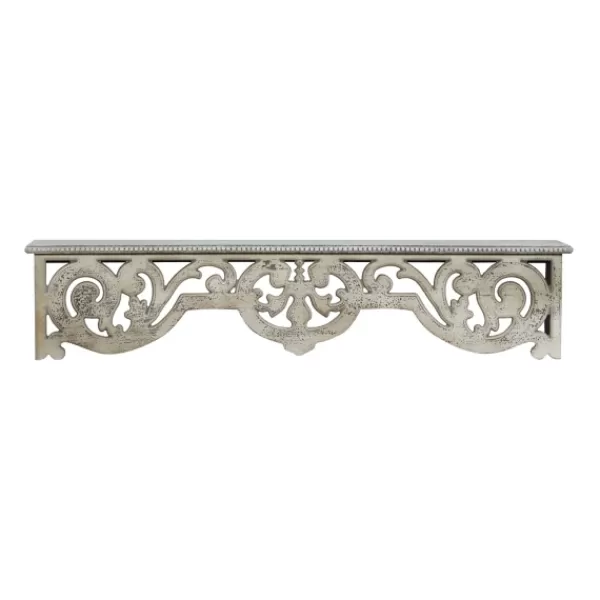 Shelves-Kirkland's Home Distressed White Carved Wood Wall Shelf