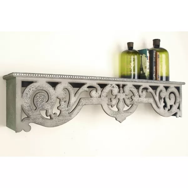 Shelves-Kirkland's Home Distressed White Carved Wood Wall Shelf