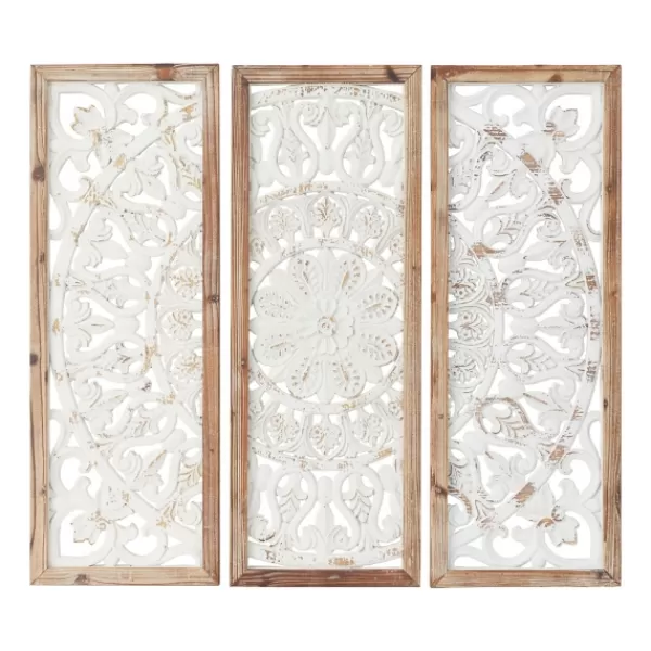 Wall Plaques-Kirkland's Home Distressed White Floral Wall Plaques, Set Of 3 White/Brown