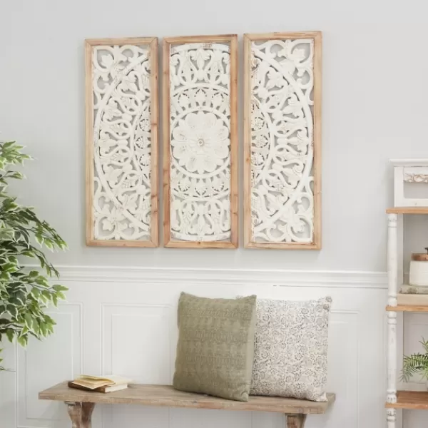 Wall Plaques-Kirkland's Home Distressed White Floral Wall Plaques, Set Of 3 White/Brown