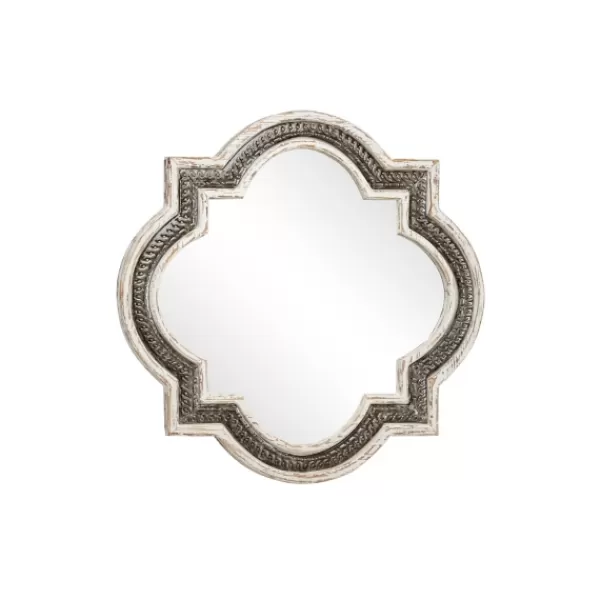 Decorative Mirrors-Kirkland's Home Distressed White Iron Quatrefoil Mirror, 29X29 In.