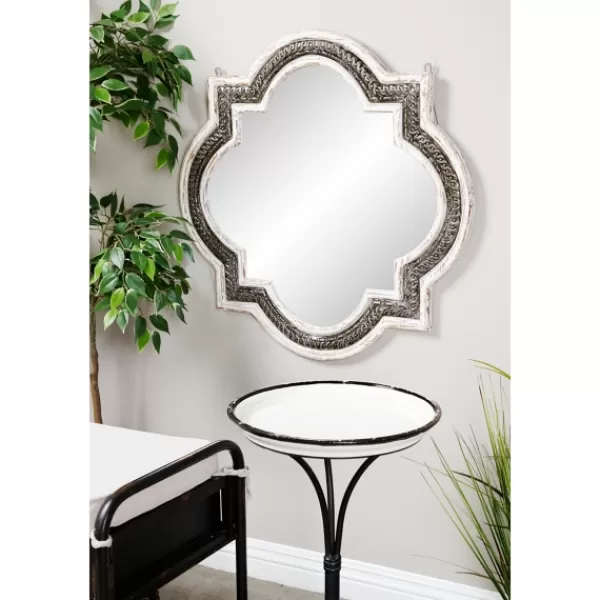 Decorative Mirrors-Kirkland's Home Distressed White Iron Quatrefoil Mirror, 29X29 In.