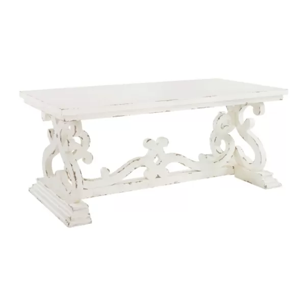 Coffee Tables-Kirkland's Home Distressed White Scrollwork Base Coffee Table White/Tan