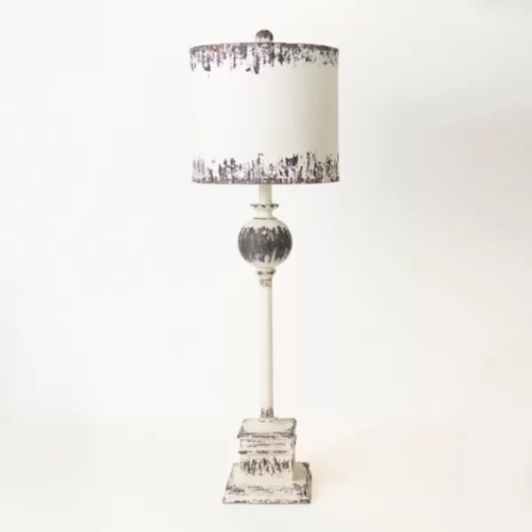 Buffet Lamps-Kirkland's Home Distressed White Square Base Buffet Lamp White/Gray