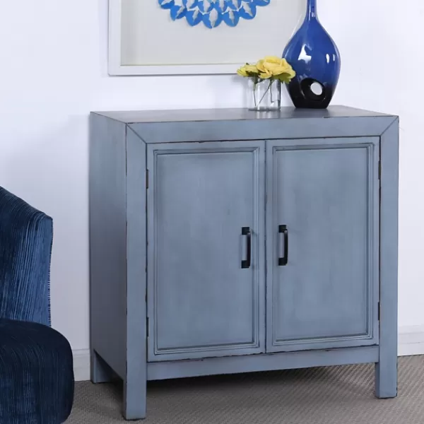 Cabinets & Sideboards-Kirkland's Home Distressed Wood 2-Door Cabinet Blue