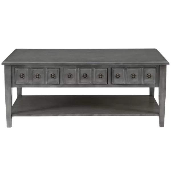 Coffee Tables-Kirkland's Home Distressed Wood 3-Drawer Coffee Table Gray