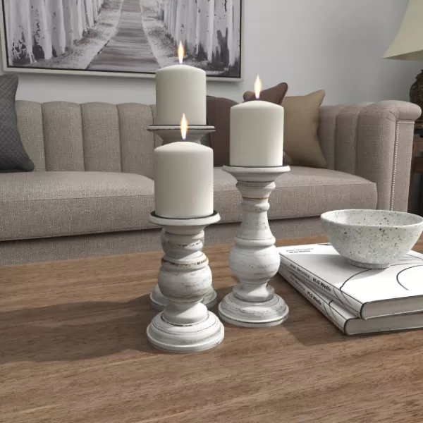 Candle Holders-Kirkland's Home Distressed Wood 3-Pc. Candle Holder Set White