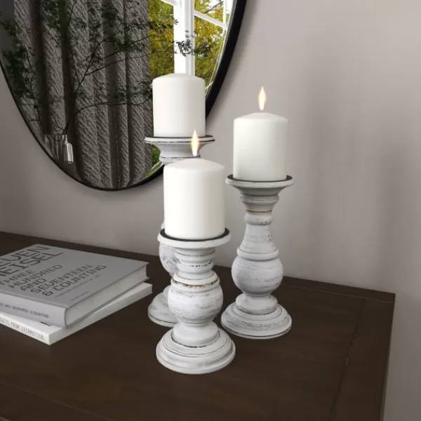 Candle Holders-Kirkland's Home Distressed Wood 3-Pc. Candle Holder Set White