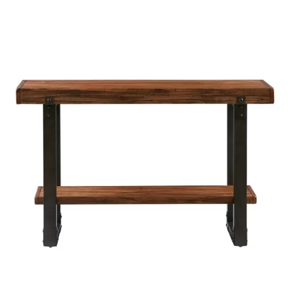 Console Tables-Kirkland's Home Distressed Wood And Gunmetal Console Table Brown