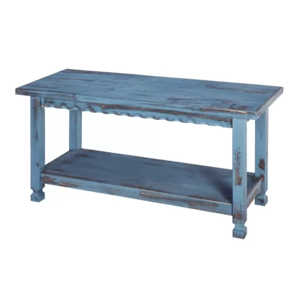 Benches & Ottomans-Kirkland's Home Distressed Wood Antique Bench Blue