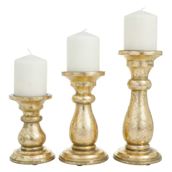 Candle Holders-Kirkland's Home Distressed Wood Candle Holders, Set Of 3 Gold