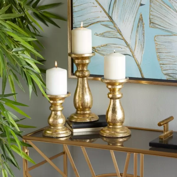 Candle Holders-Kirkland's Home Distressed Wood Candle Holders, Set Of 3 Gold