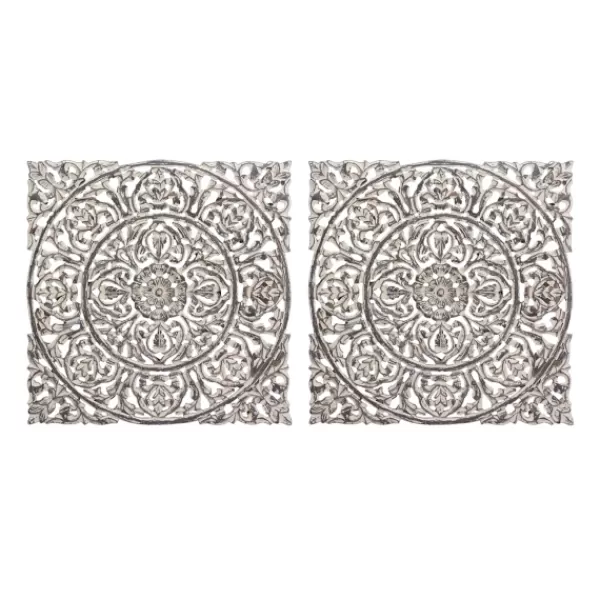 Wall Plaques-Kirkland's Home Distressed Wood Carved Wall Panels, Set Of 2 White