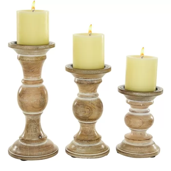 Candle Holders-Kirkland's Home Distressed Wood Pillar Candle Holders, Set Of 3 Brown