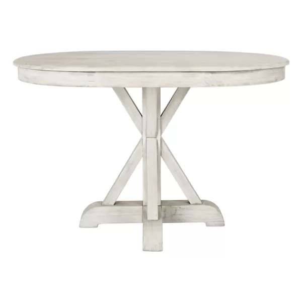 Dining Tables-Kirkland's Home Distressed Wood X Base Oval Dining Table White