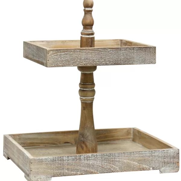 Decorative Bowls & Jars-Kirkland's Home Distressed Wooden 2-Tier Tray Brown