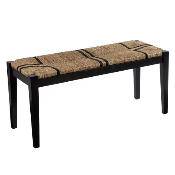 Benches & Ottomans-Kirkland's Home Dominica Woven Seagrass Stripe Bench Tan/Black