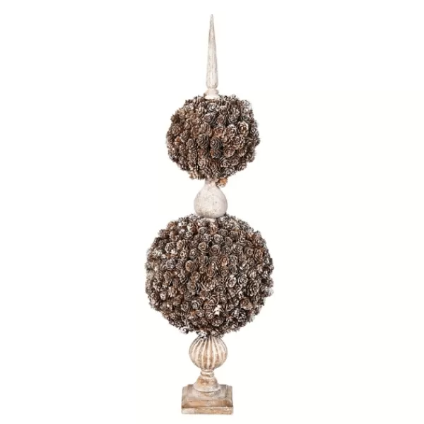 Trees & Topiaries-Kirkland's Home Double Ball Pinecone Topiary On Antiqued Finial