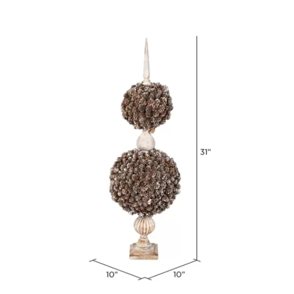 Trees & Topiaries-Kirkland's Home Double Ball Pinecone Topiary On Antiqued Finial