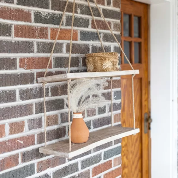 Shelves-Kirkland's Home Driftwood And Jute Rope Hanging Wall Shelf