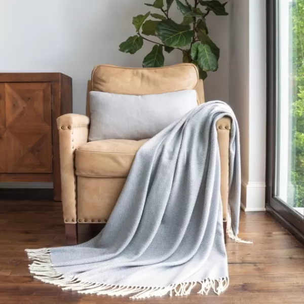 Blankets & Throws-Kirkland's Home Dusk Herringbone Throw With Fringe Blue