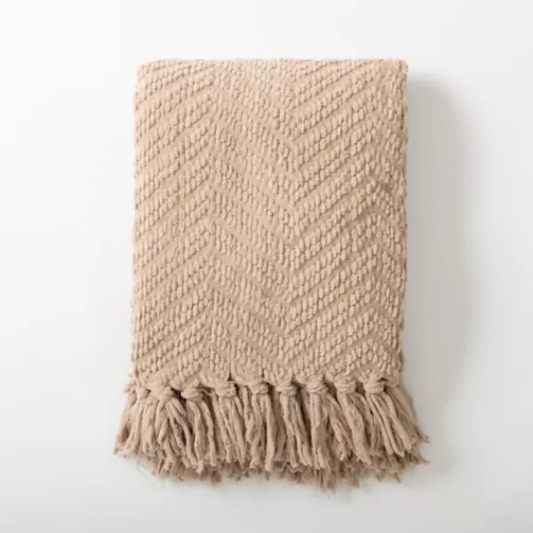 Blankets & Throws-Kirkland's Home Dusty Rose Chevron Chenille Knit Throw Pink