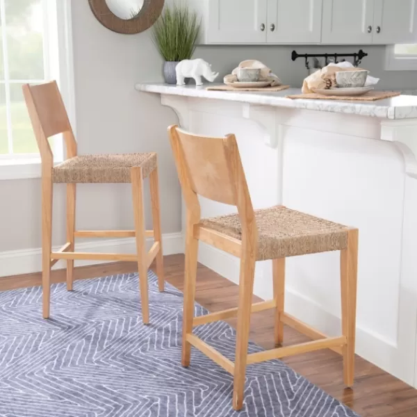 Bar Stools & Counter Height Stools-Kirkland's Home Earthy Basketweave Rubberwood Bar Stools, Set Of 2 Tan