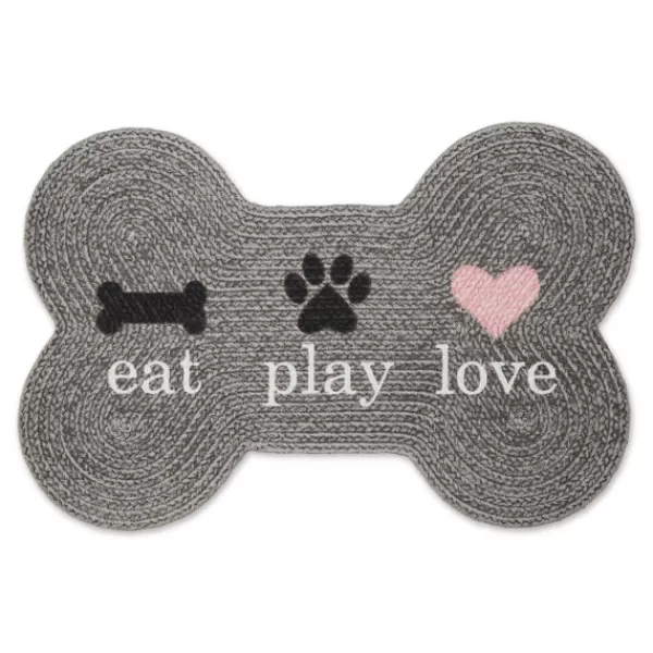 Kitchen & Floor Mats-Kirkland's Home Eat Play Love Bone-Shaped Pet Bowl Mat Gray