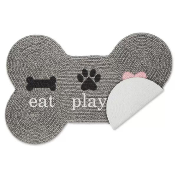 Kitchen & Floor Mats-Kirkland's Home Eat Play Love Bone-Shaped Pet Bowl Mat Gray