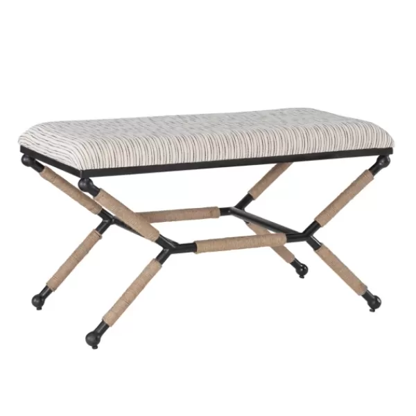 Benches & Ottomans-Kirkland's Home Eclectic Black And White Striped X Frame Bench Black/White/Brown